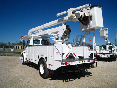 This bucket truck has a two man rotating basket.