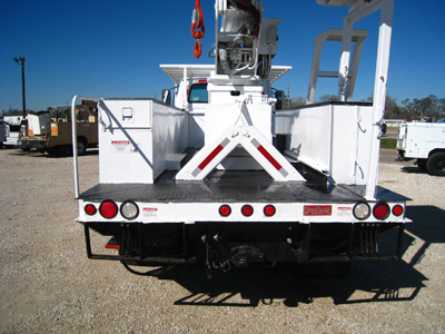 Bucket truck with pintle hitch.