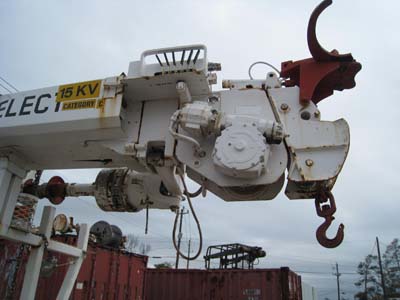 Digger truck boom and winch.